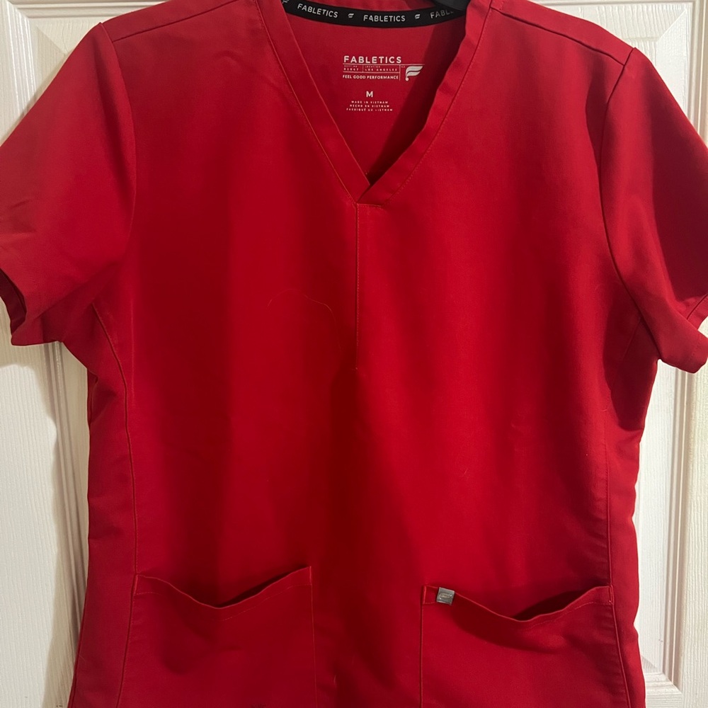 Fabletics red scrub top